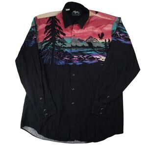 Vintage Ropers Pastel Nature Scene Button Up Western Shirt